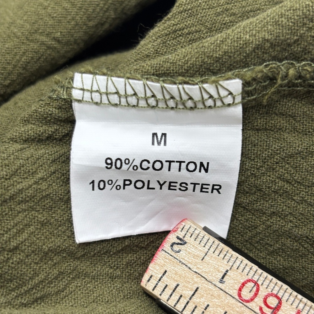 Olive Green Empire Waist Pleated Peasant Cottage Midi Dress Pockets S/S Lagen M - Picture 5 of 7